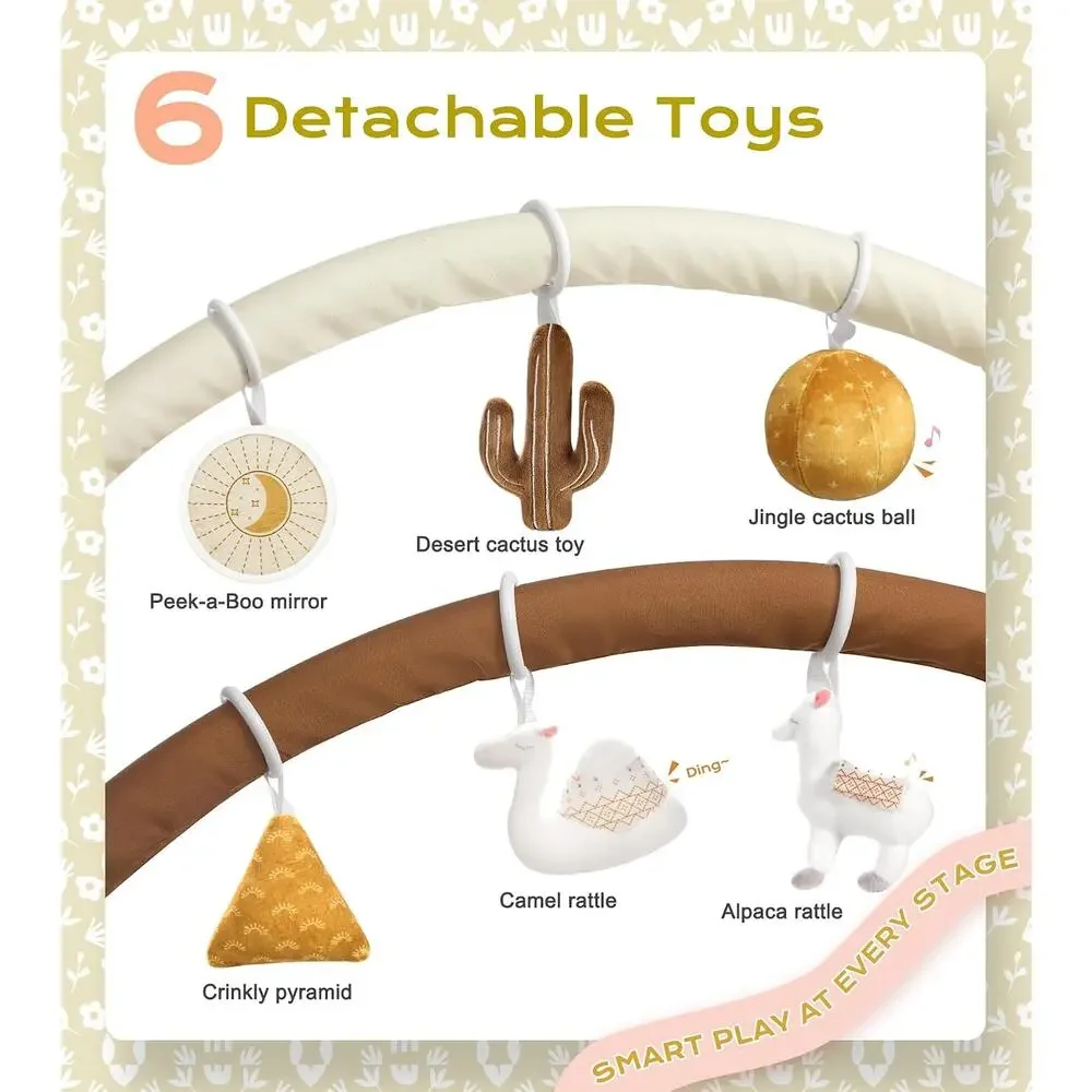 Tummy Time Activity Mat Macrame Baby Play Gym w/ 6 Toys & 12 Milestone Cards